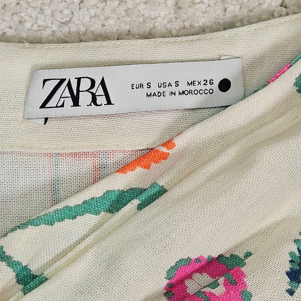 Zara Midi Skirt Womens S Ivory Linen Blend Knotted Pareo Boho Ikat High-Waisted - Picture 11 of 14
